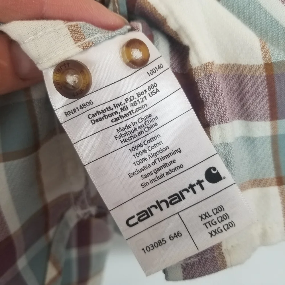 Carhartt Plaid Button‎ Down Front Shirt XXL 100% Cotton